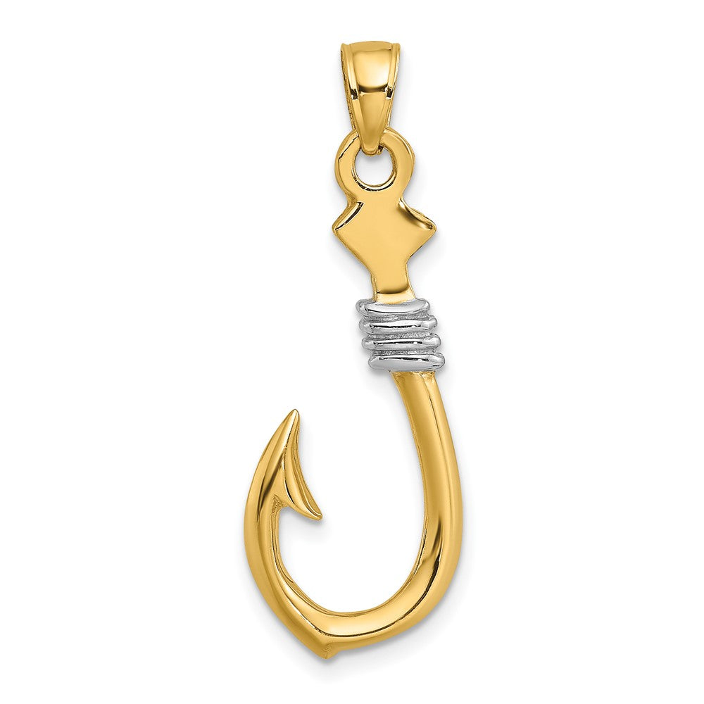 10k Yellow w/Rhodium 12.5 mm 3-D Fish Hook With Rope Charm (2.17 grams)