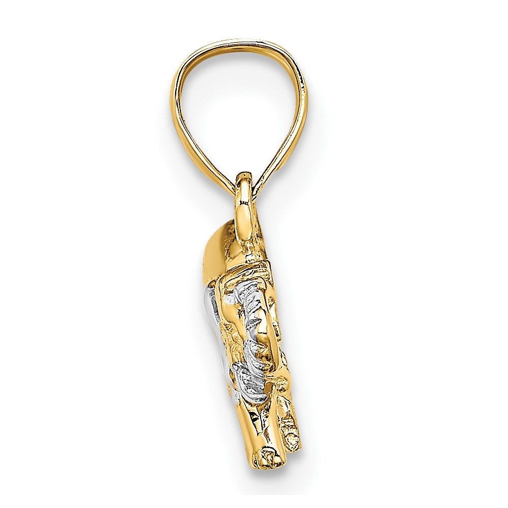 10k Yellow w/Rhodium 13.66 mm Small Elephant Charm (0.84 grams)