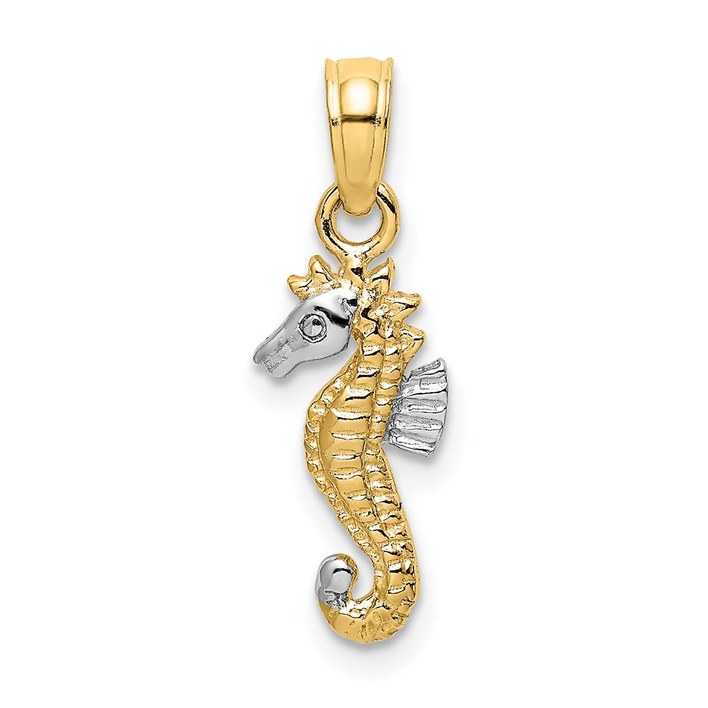 10k Yellow w/Rhodium 6.3 mm 2-D Seahorse Charm (0.53 grams)