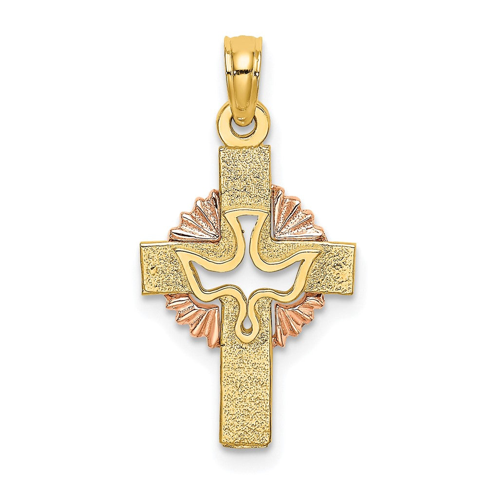 10k Two-tone 13 mm Two-Tone Cut-Out Dove On Cross Charm (0.92 grams)