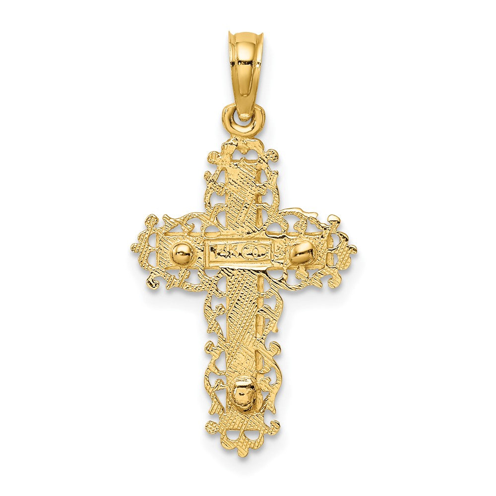 10k Two-tone 15 mm Two-Tone Jesus Crucifix W/ Lace Trim Charm (1.03 grams)