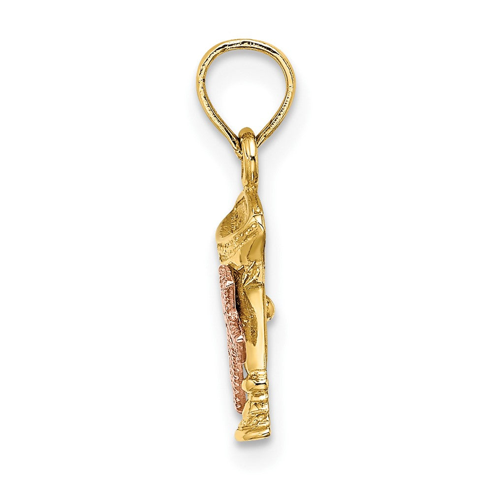 10k Two-tone 8 mm nion Cup w/ Cross Charm (0.72 grams)