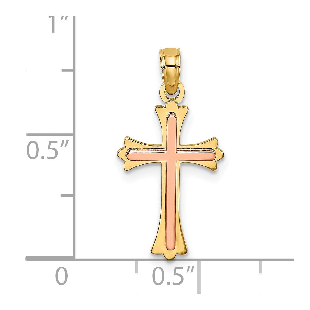 10k Two-tone 11 mm Two-Tone Cross Charm (0.77 grams)