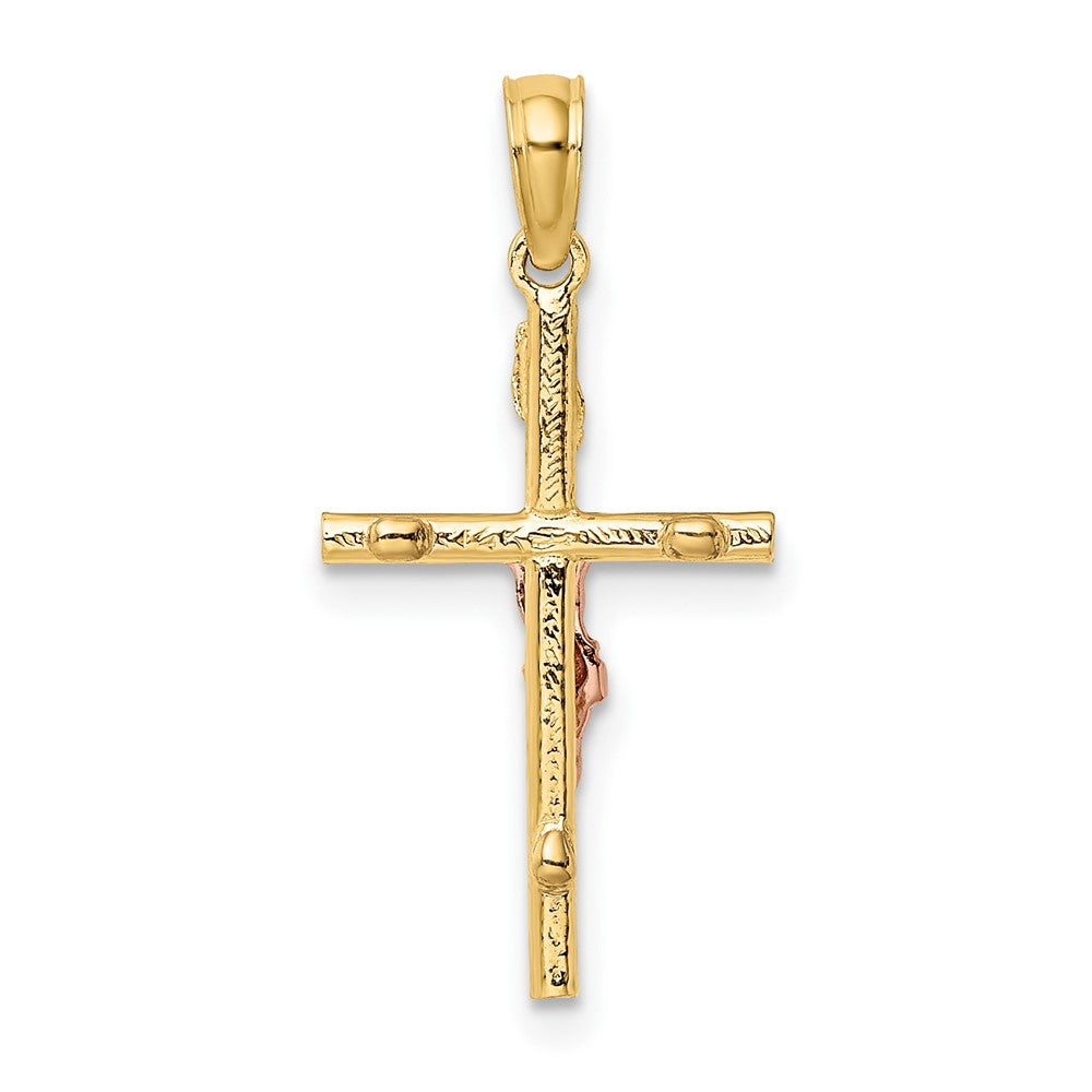 10k Two-tone 12 mm Two-Tone Cross Jesus Crucifix Charm (0.81 grams)
