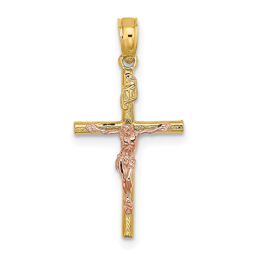 10k Two-tone 12 mm Two-Tone Cross Jesus Crucifix Charm (0.81 grams)