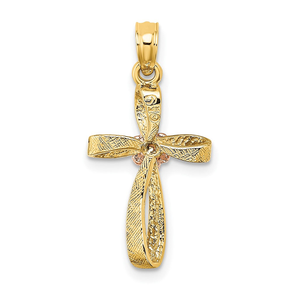 10k Two-tone 11 mm Two-Tone Twisted Cross w/ Heart Charm (0.89 grams)