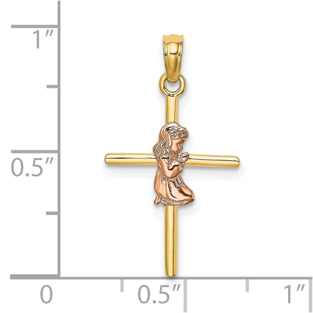 10k Two-tone 14.3 mm Two-Tone 2-D Girl On Cross Charm (0.73 grams)