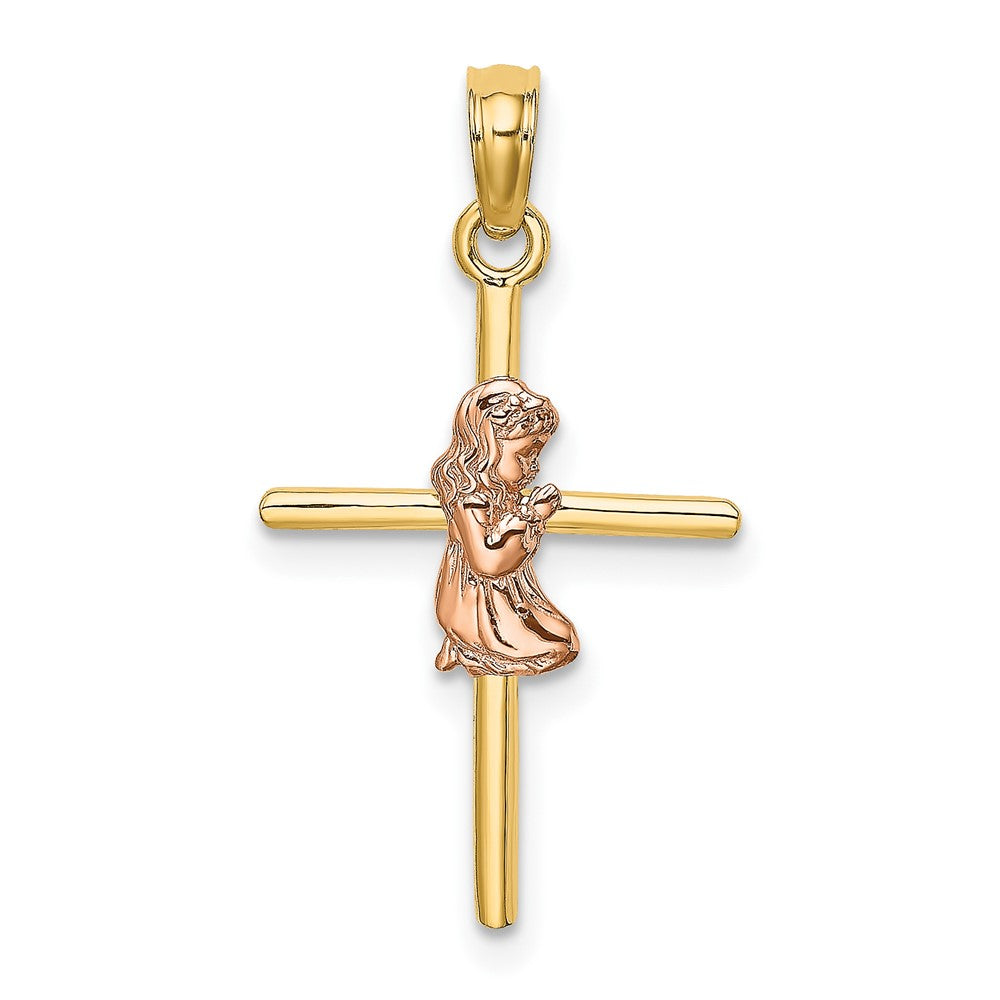 10k Two-tone 14.3 mm Two-Tone 2-D Girl On Cross Charm (0.73 grams)