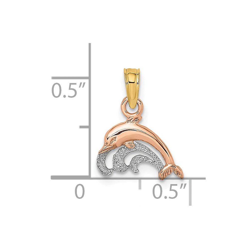 10k Two-tone 11.7 mm Dolphin and Wave Charm (0.53 grams)