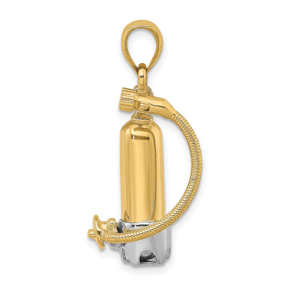 10k Yellow w/Rhodium 10.4 mm 3-D Single Scuba Tank W/ Hose Charm (4.17 grams)