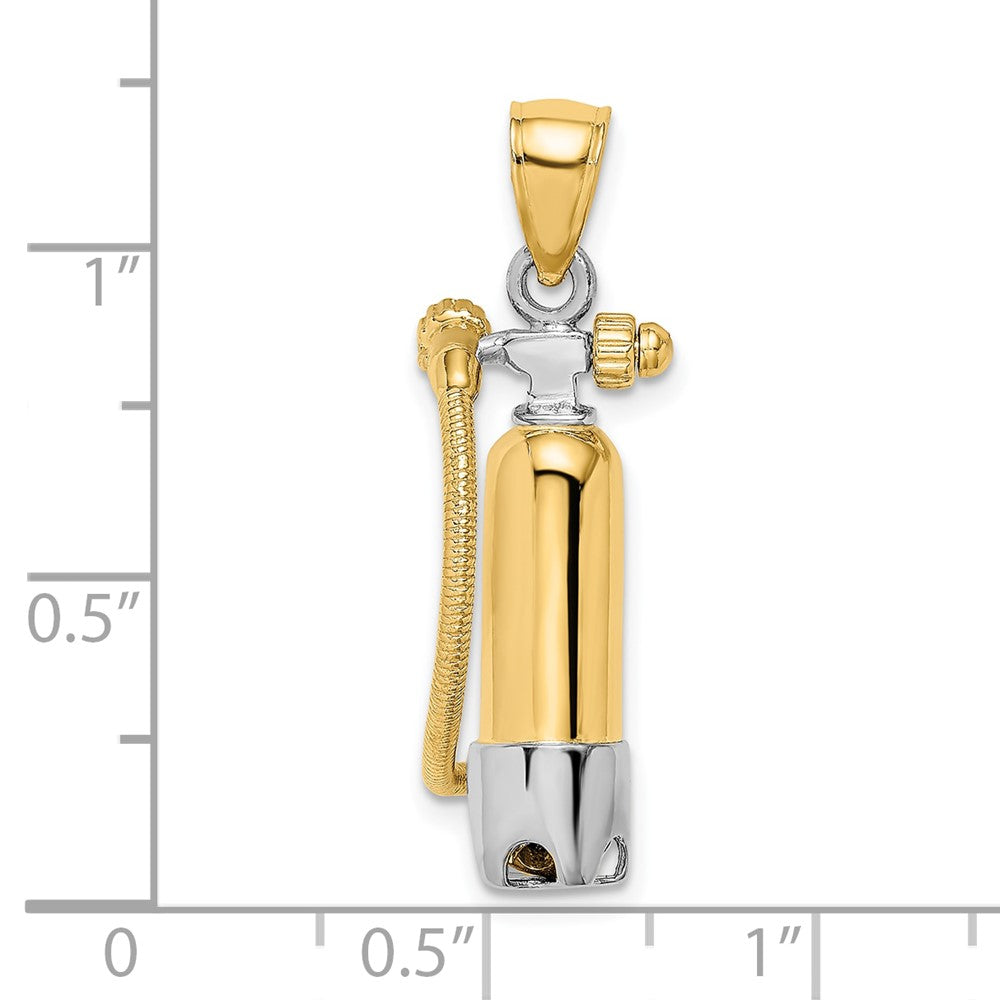 10k Yellow w/Rhodium 10.4 mm 3-D Single Scuba Tank W/ Hose Charm (4.17 grams)
