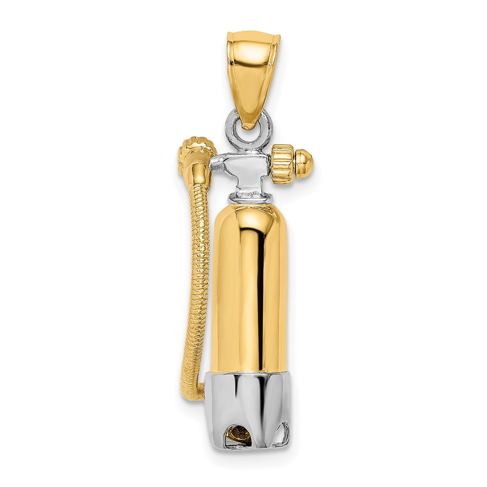 10k Yellow w/Rhodium 10.4 mm 3-D Single Scuba Tank W/ Hose Charm (4.17 grams)