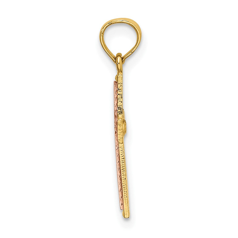 10k Two-tone 13 mm Polished Cross Charm (0.67 grams)
