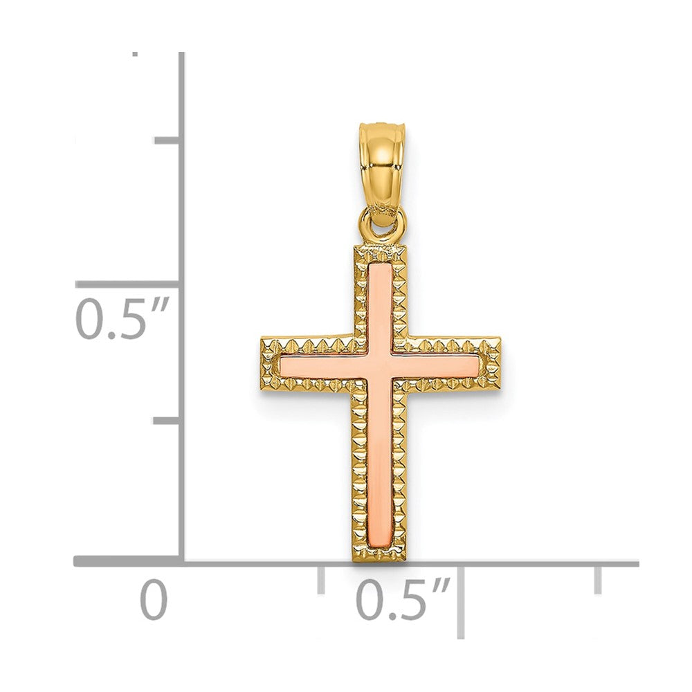 10k Two-tone 13 mm Polished Cross Charm (0.67 grams)