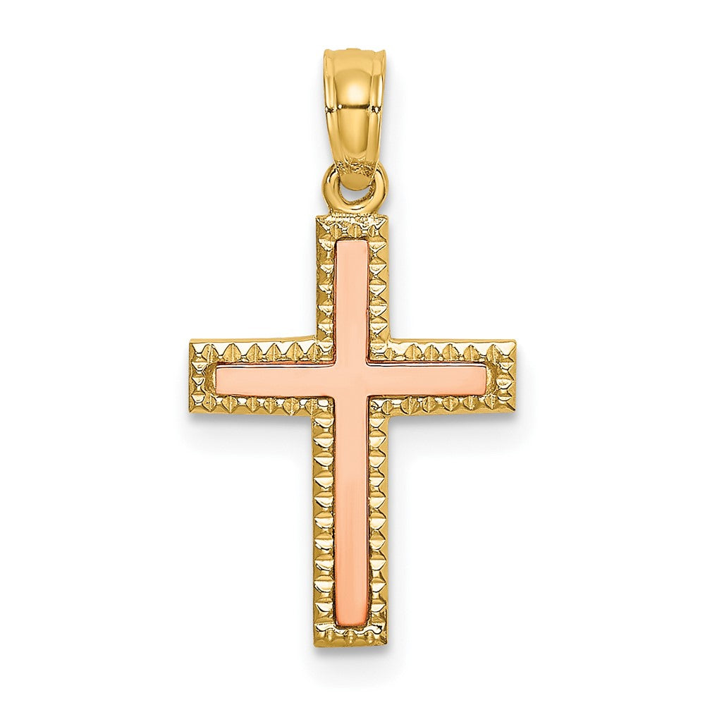 10k Two-tone 13 mm Polished Cross Charm (0.67 grams)
