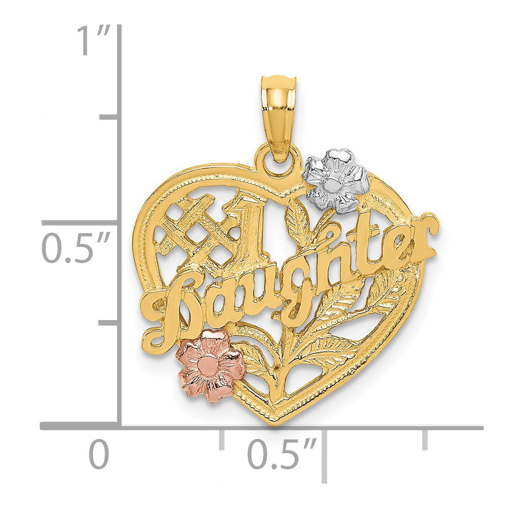 10k Two-tone 20.2 mm #1 DAUGHTER Heart Charm (1.76 grams)