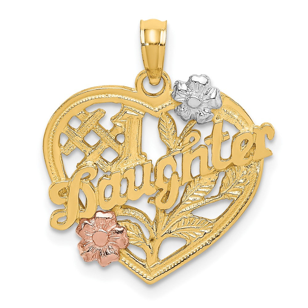 10k Two-tone 20.2 mm #1 DAUGHTER Heart Charm (1.76 grams)