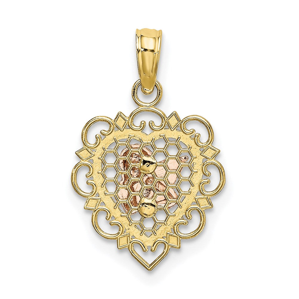 10k Two-tone 14 mm Small Angel In Heart Charm (0.8 grams)