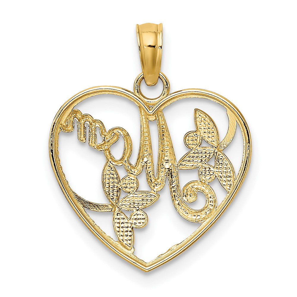 10k Yellow w/Rhodium 16.8 mm Beaded Heart W/ MOM Charm (1.02 grams)