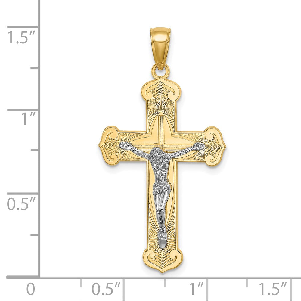 10k Two-tone 19 mm Two-tone Engraved Jesus Crucifix Charm (1.91 grams)