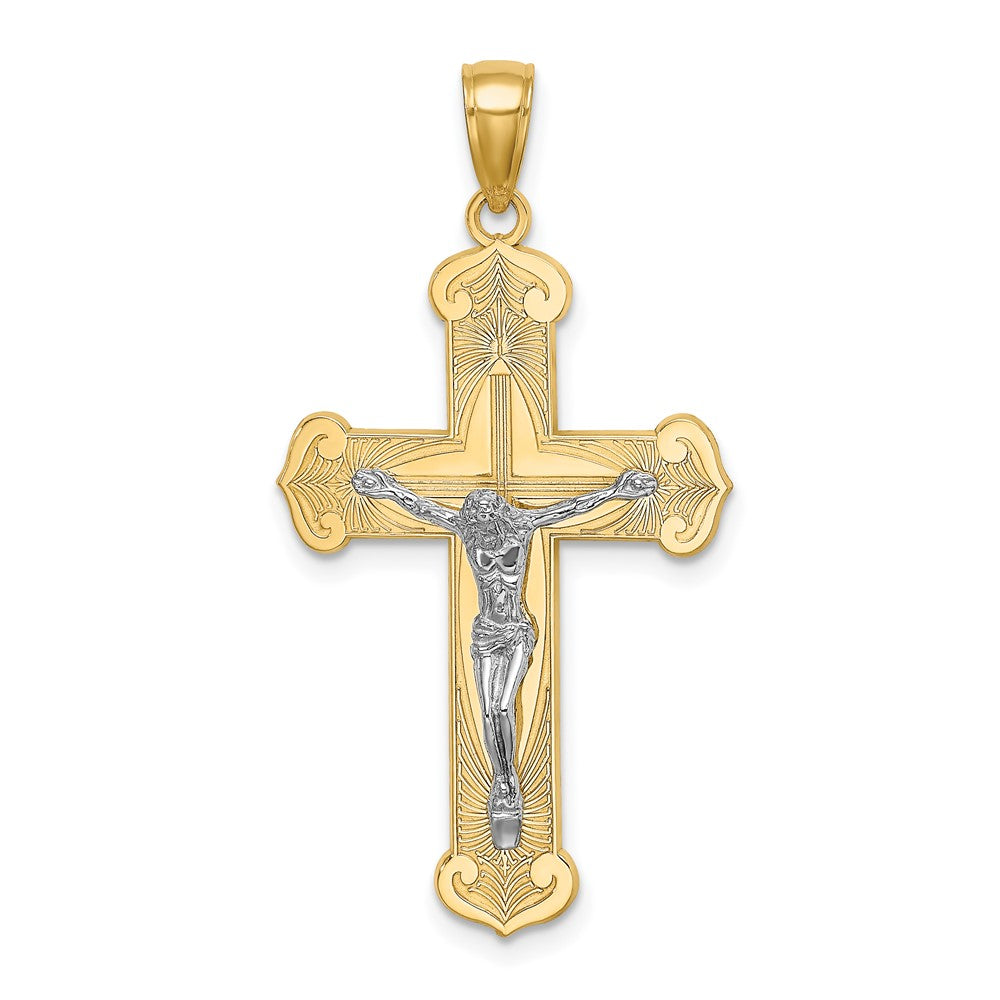 10k Two-tone 19 mm Two-tone Engraved Jesus Crucifix Charm (1.91 grams)