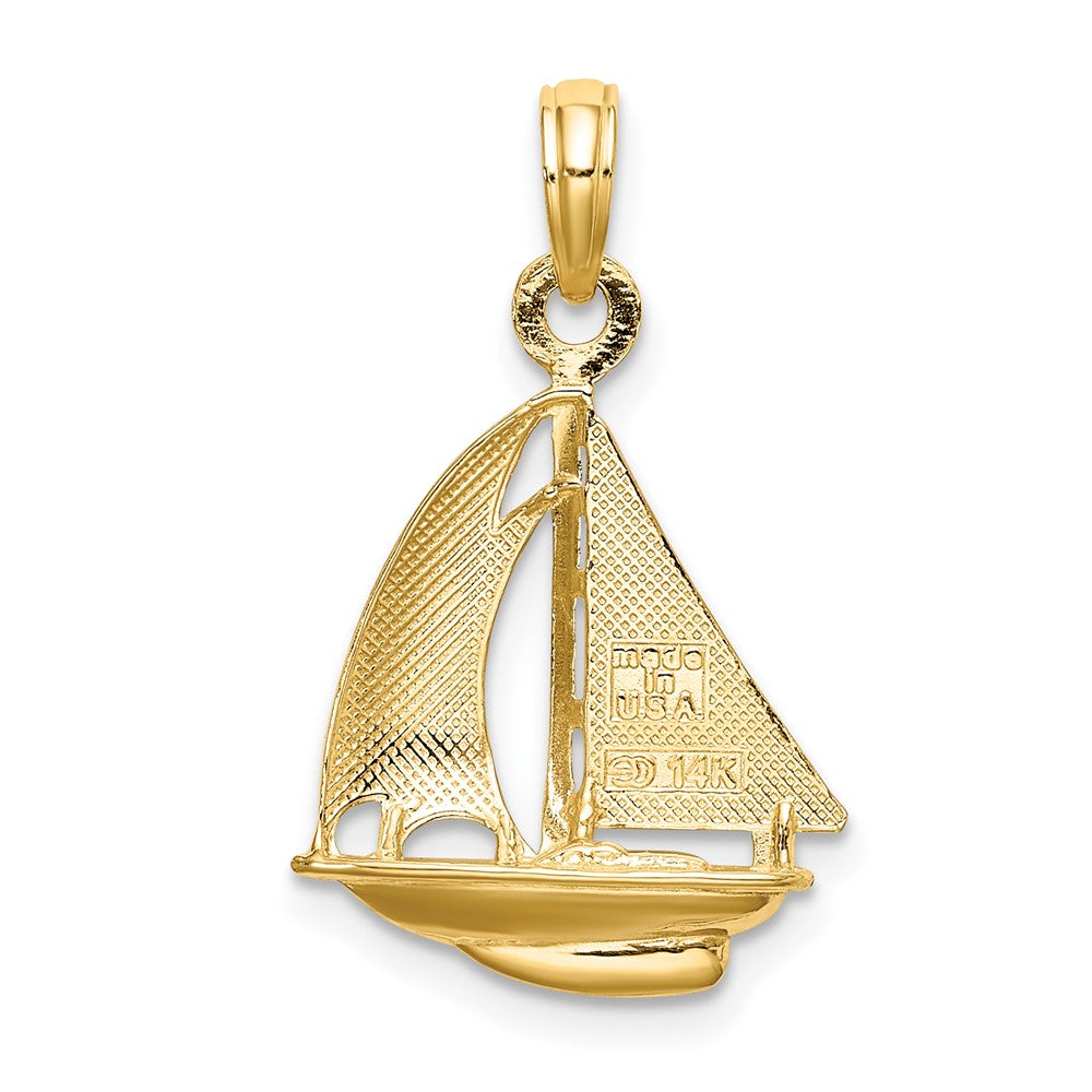 10k Yellow w/Rhodium 15.4 mm 3-D Polished Sailboat Charm (1.37 grams)