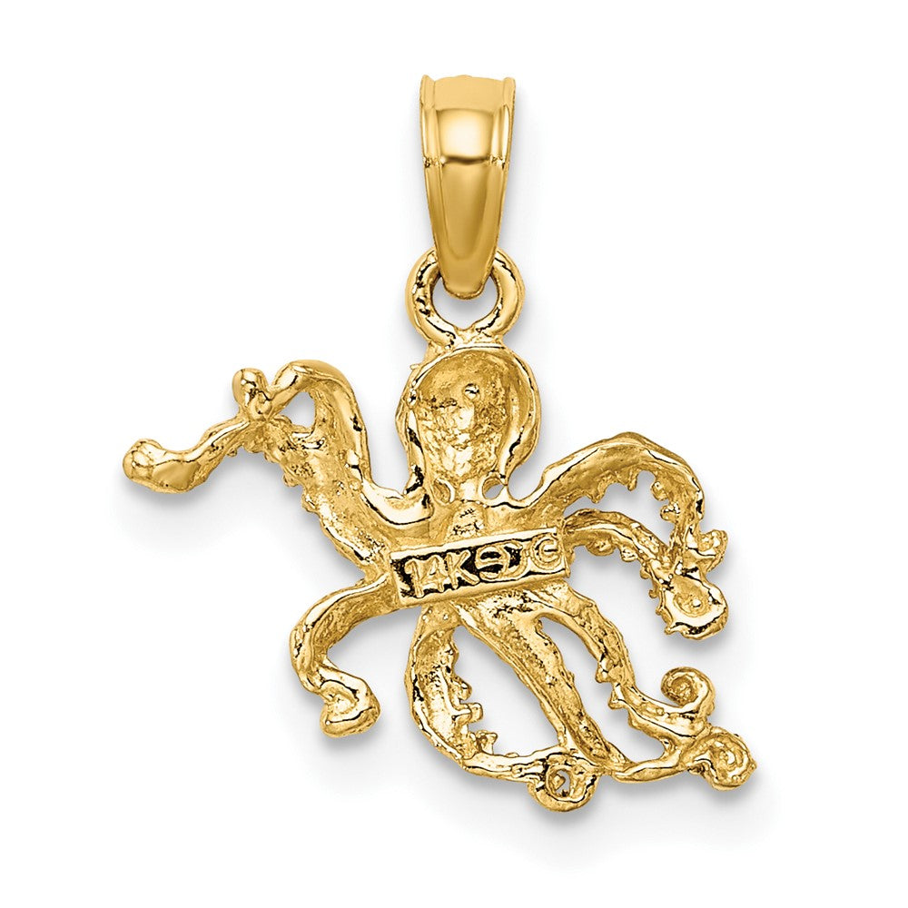 10k Yellow w/Rhodium 13.8 mm 2-D and Textured Octopus Charm (0.7 grams)