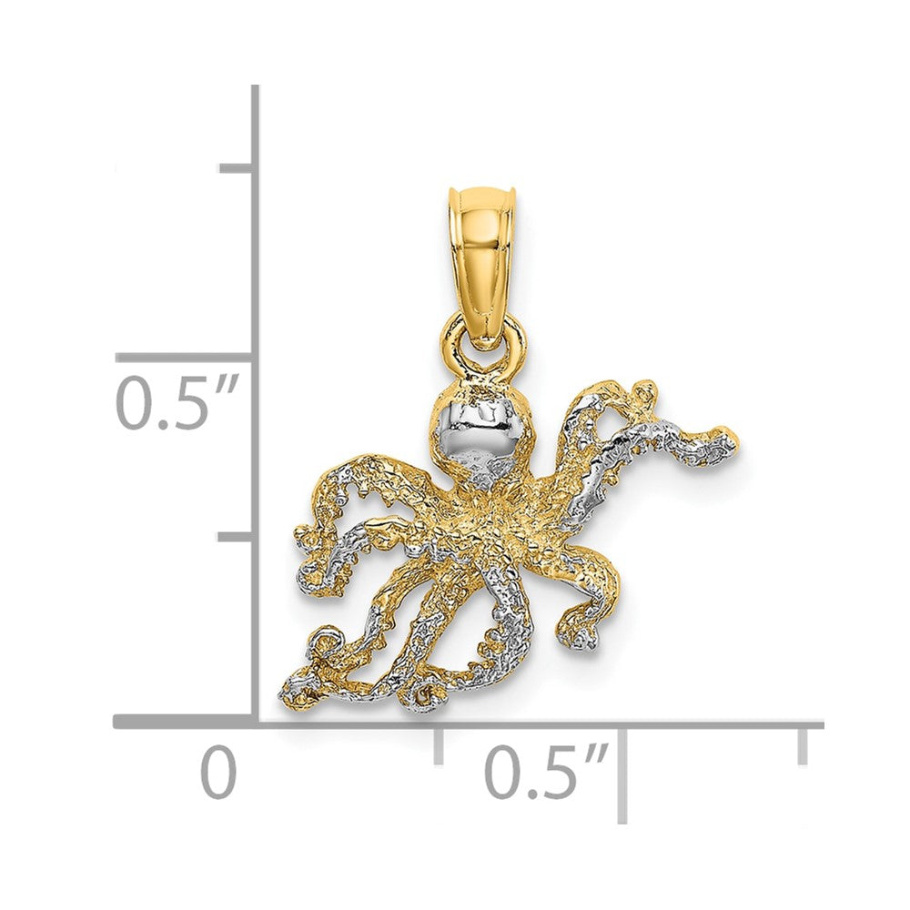 10k Yellow w/Rhodium 13.8 mm 2-D and Textured Octopus Charm (0.7 grams)