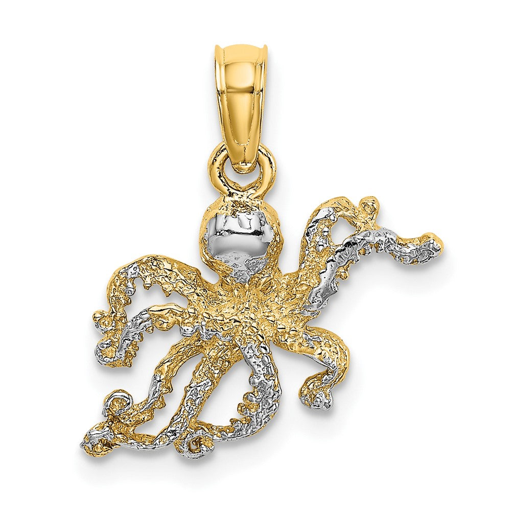 10k Yellow w/Rhodium 13.8 mm 2-D and Textured Octopus Charm (0.7 grams)