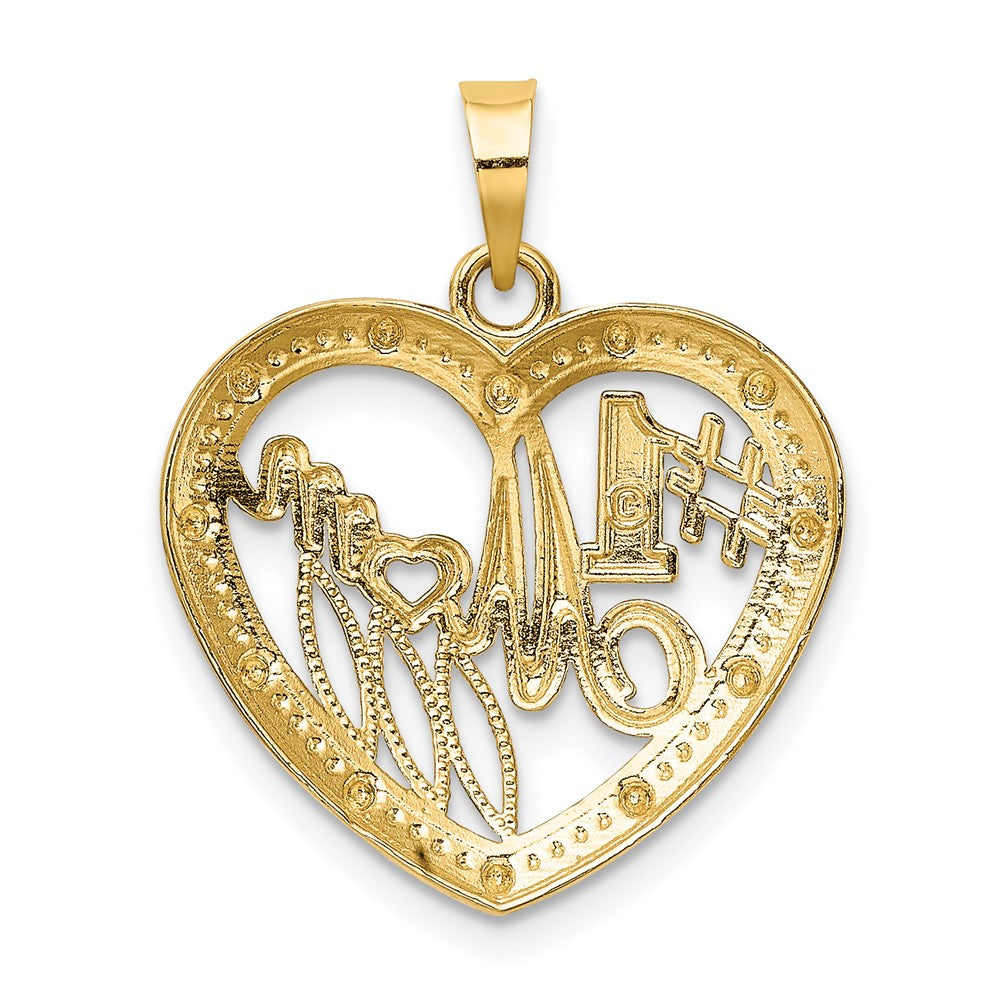 10k Yellow w/Rhodium 19.9 mm Bead Trim #1 MOM In Heart Charm (1.48 grams)