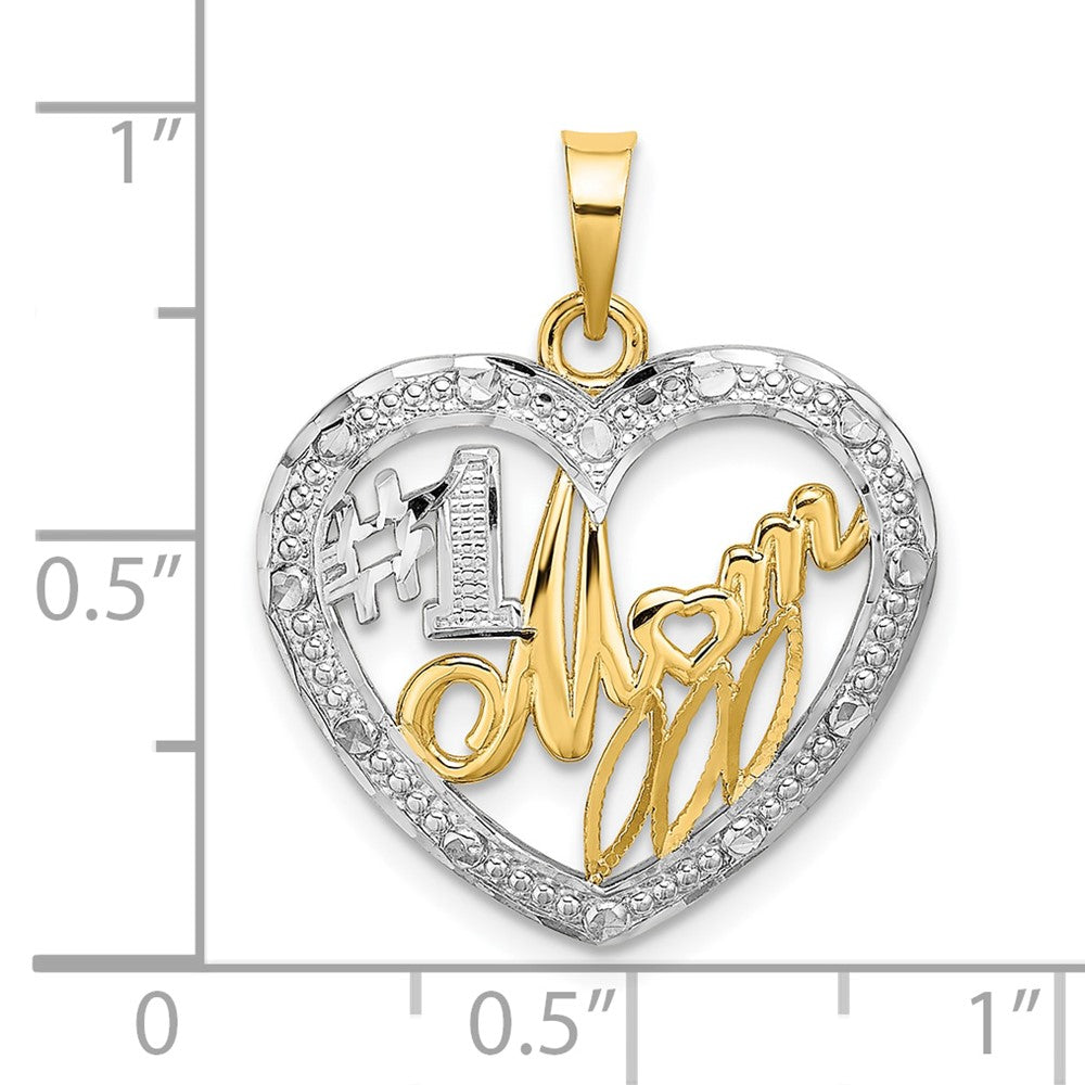 10k Yellow w/Rhodium 19.9 mm Bead Trim #1 MOM In Heart Charm (1.48 grams)