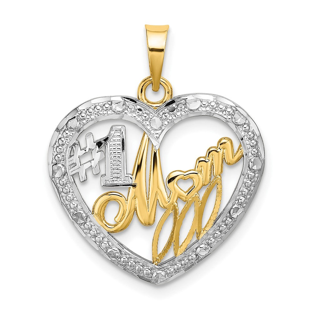10k Yellow w/Rhodium 19.9 mm Bead Trim #1 MOM In Heart Charm (1.48 grams)