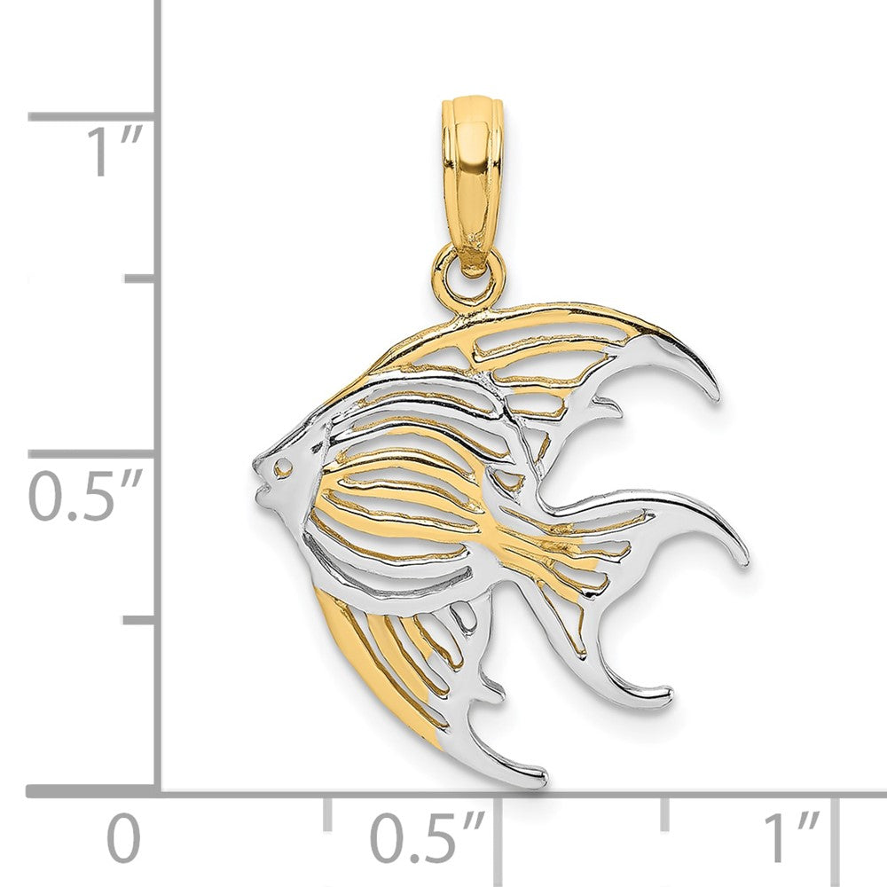 10k Yellow w/Rhodium 17.22 mm Cut-Out Angelfish Charm (0.81 grams)