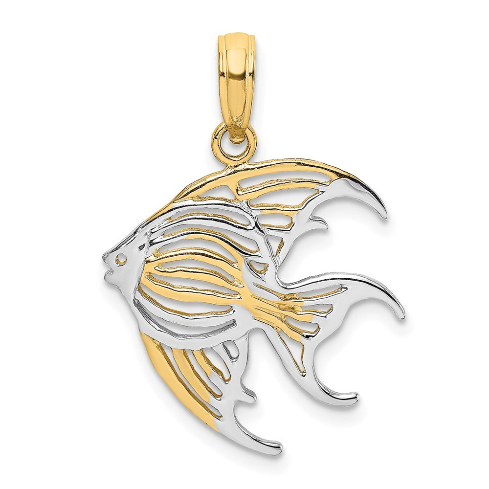 10k Yellow w/Rhodium 17.22 mm Cut-Out Angelfish Charm (0.81 grams)