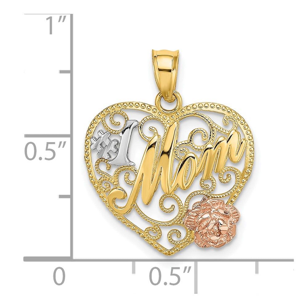 10k Two-tone 17.5 mm #1 MOM Heart Charm (1.54 grams)