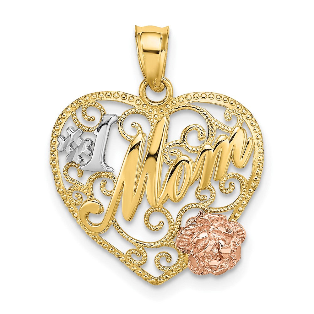 10k Two-tone 17.5 mm #1 MOM Heart Charm (1.54 grams)