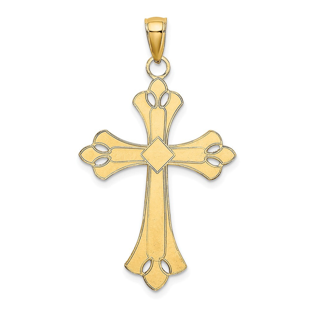 10k Yellow w/Rhodium 23 mm Scalloped Edges Cross Charm (1.54 grams)