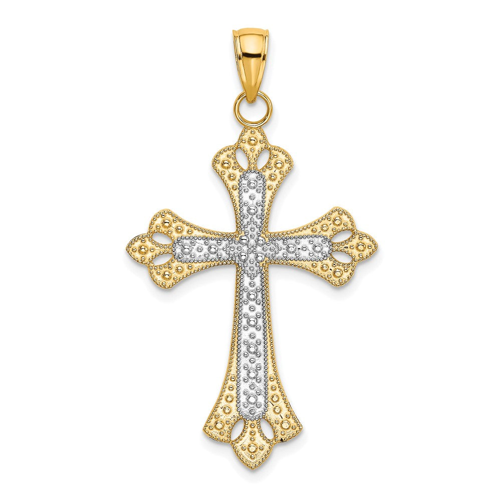 10k Yellow w/Rhodium 23 mm Scalloped Edges Cross Charm (1.54 grams)