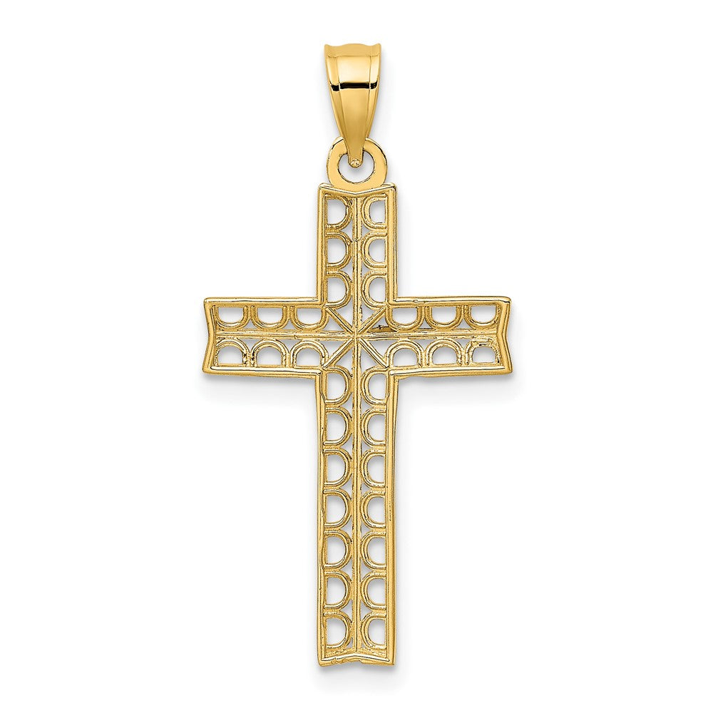 10k Yellow w/Rhodium 15 mm D/C Filigree Cross Pendant (0.81 grams)