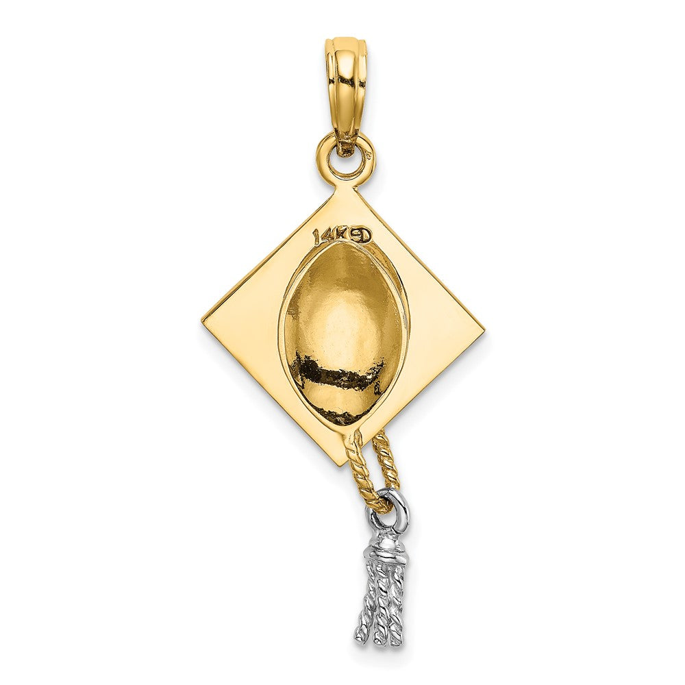 10k Yellow w/Rhodium 15.5 mm 3-D Graduation Cap Moveable Tassle Charm (1.91 grams)