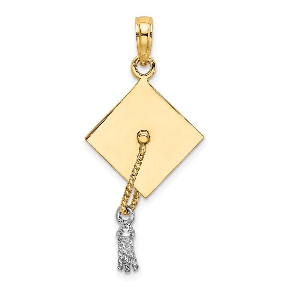 10k Yellow w/Rhodium 15.5 mm 3-D Graduation Cap Moveable Tassle Charm (1.91 grams)