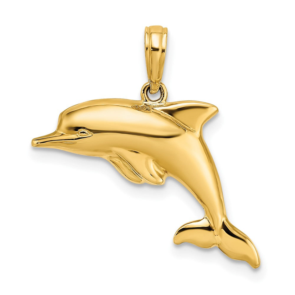 10k Yellow w/Rhodium 21 mm 3-D Reversible Puffed Dolphin Charm (1.48 grams)