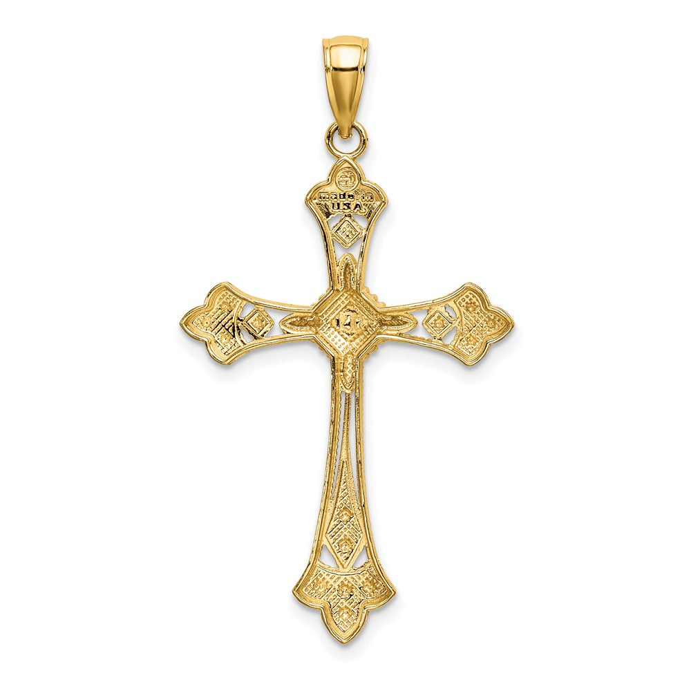 10k Yellow w/Rhodium 24 mm D/C Edges Cross Charm (1.8 grams)