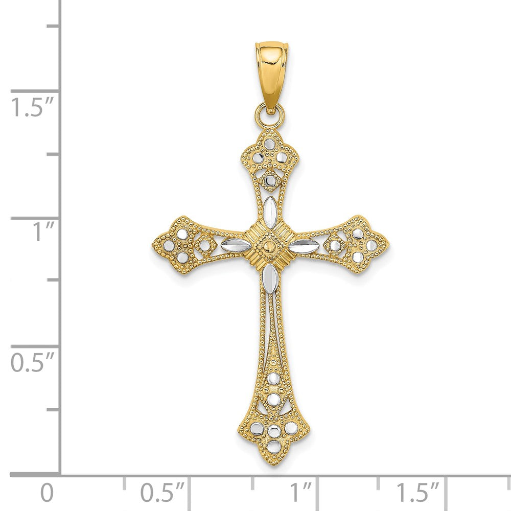 10k Yellow w/Rhodium 24 mm D/C Edges Cross Charm (1.8 grams)