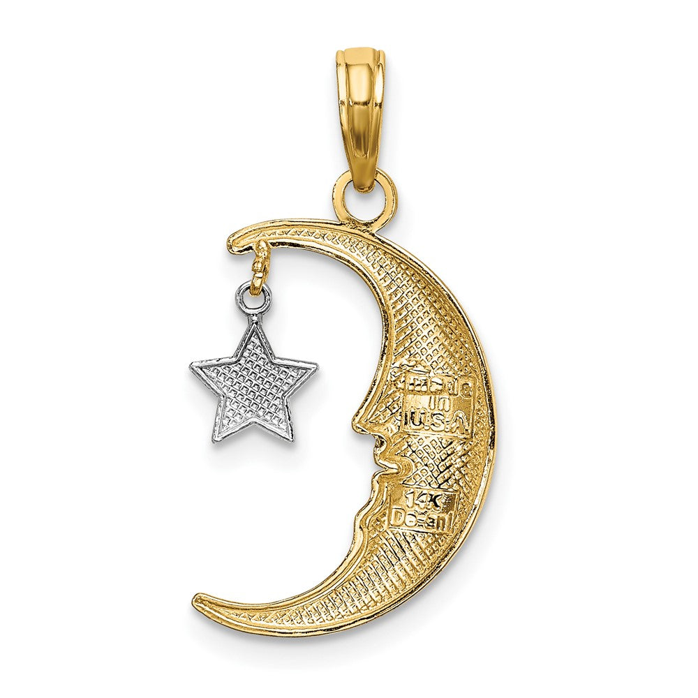 10k Yellow w/Rhodium 13 mm Half Moon w/Star Moveable Charm (0.94 grams)