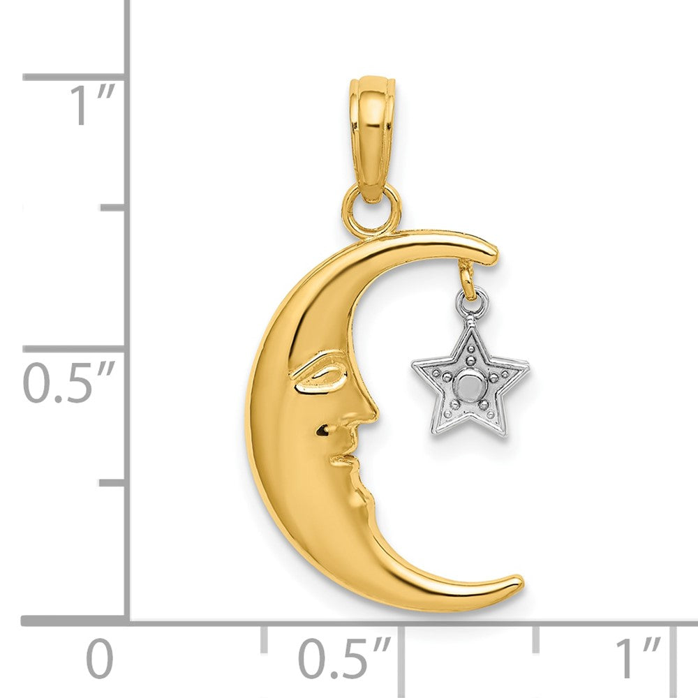 10k Yellow w/Rhodium 13 mm Half Moon w/Star Moveable Charm (0.94 grams)