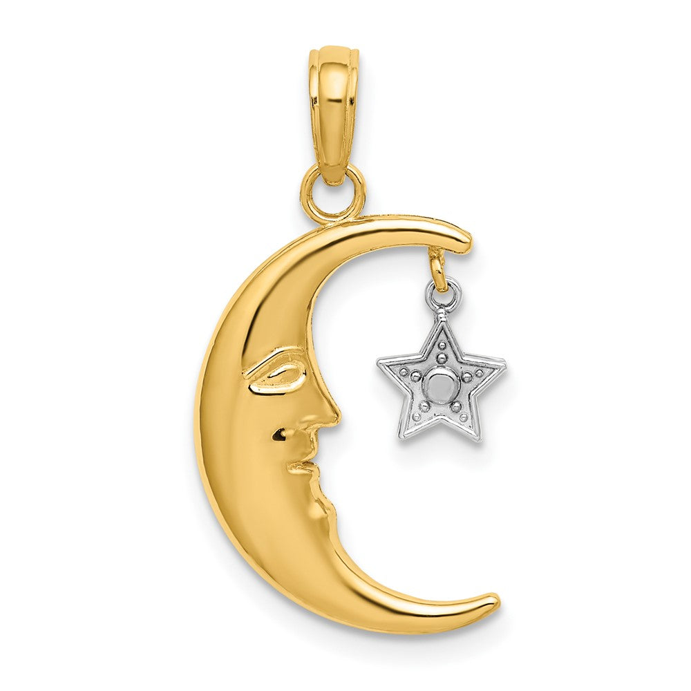 10k Yellow w/Rhodium 13 mm Half Moon w/Star Moveable Charm (0.94 grams)