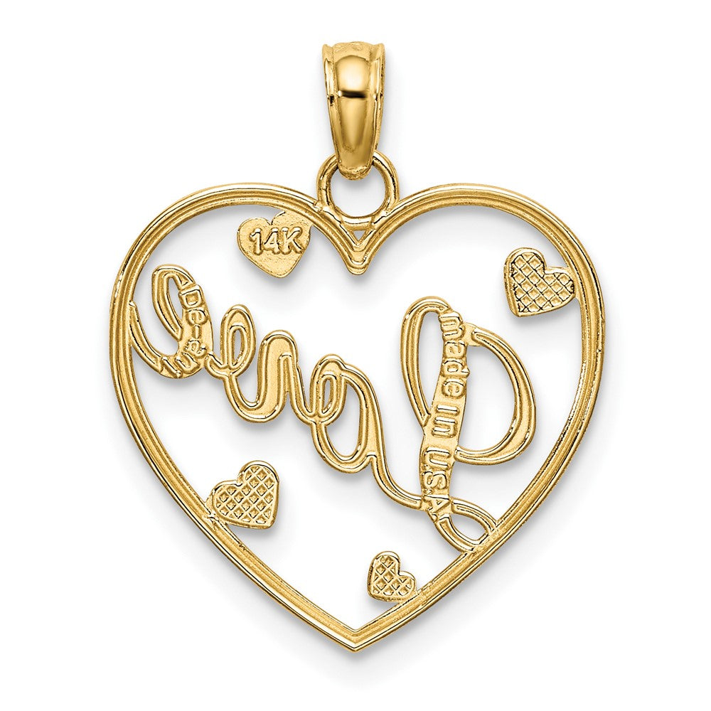10k Yellow w/Rhodium 17.75 mm LOVE w/Hearts Pendant (0.76 grams)