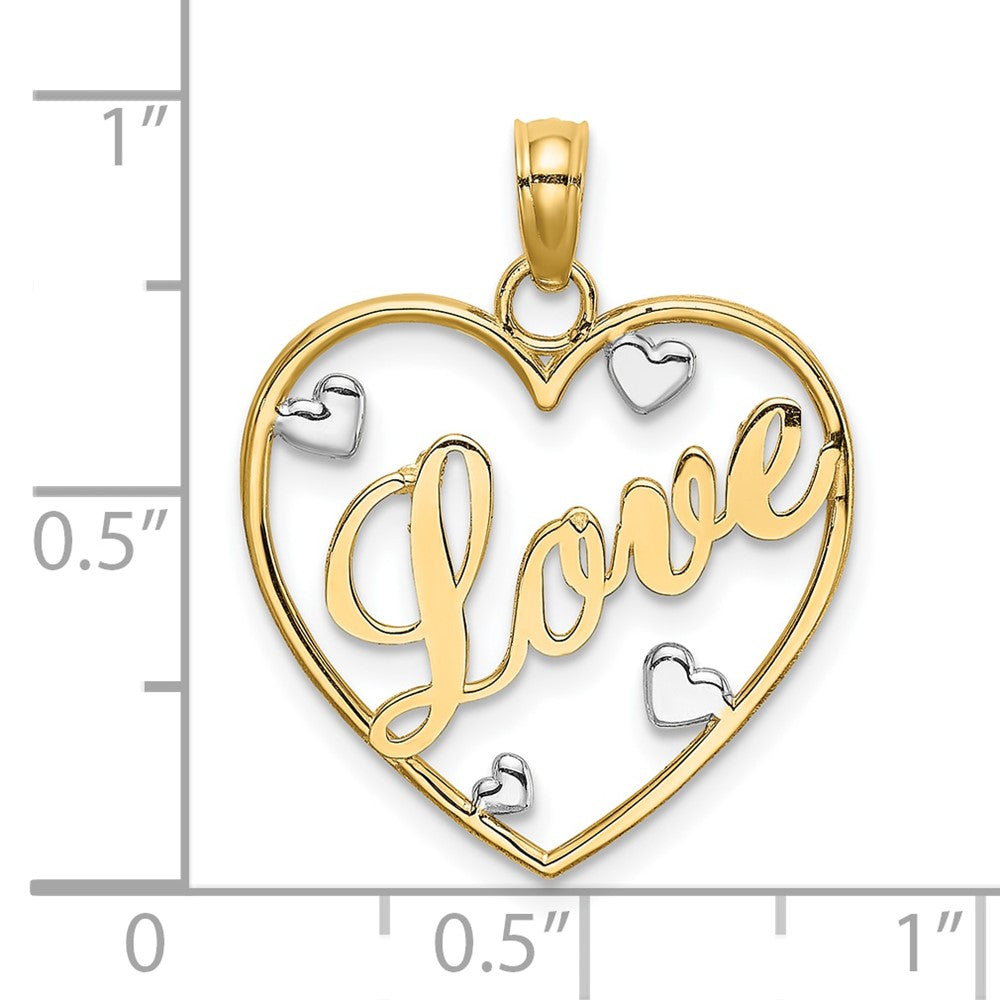 10k Yellow w/Rhodium 17.75 mm LOVE w/Hearts Pendant (0.76 grams)