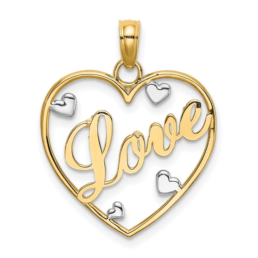 10k Yellow w/Rhodium 17.75 mm LOVE w/Hearts Pendant (0.76 grams)